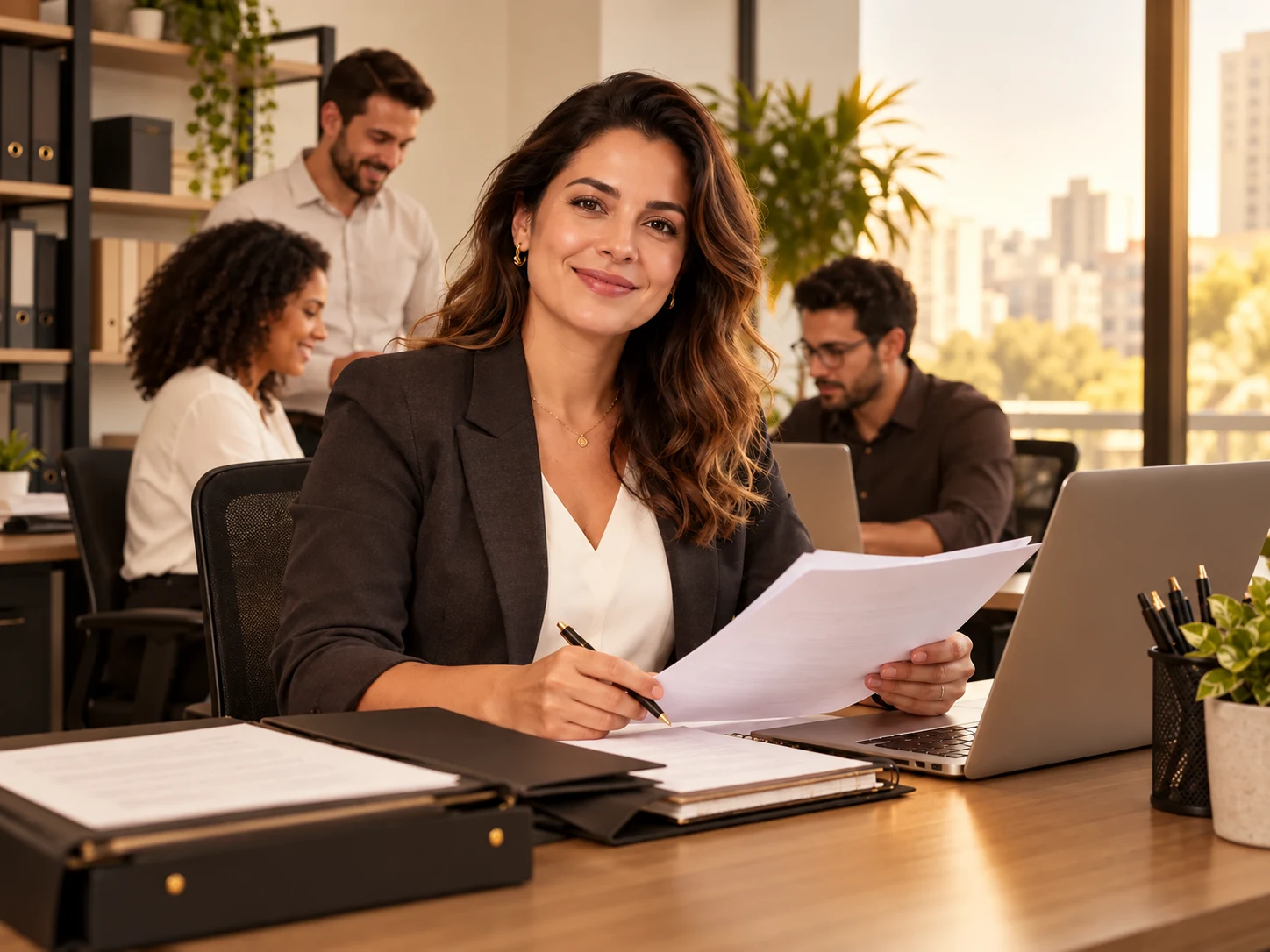 Gestora administrativa trabalhando com sua equipe