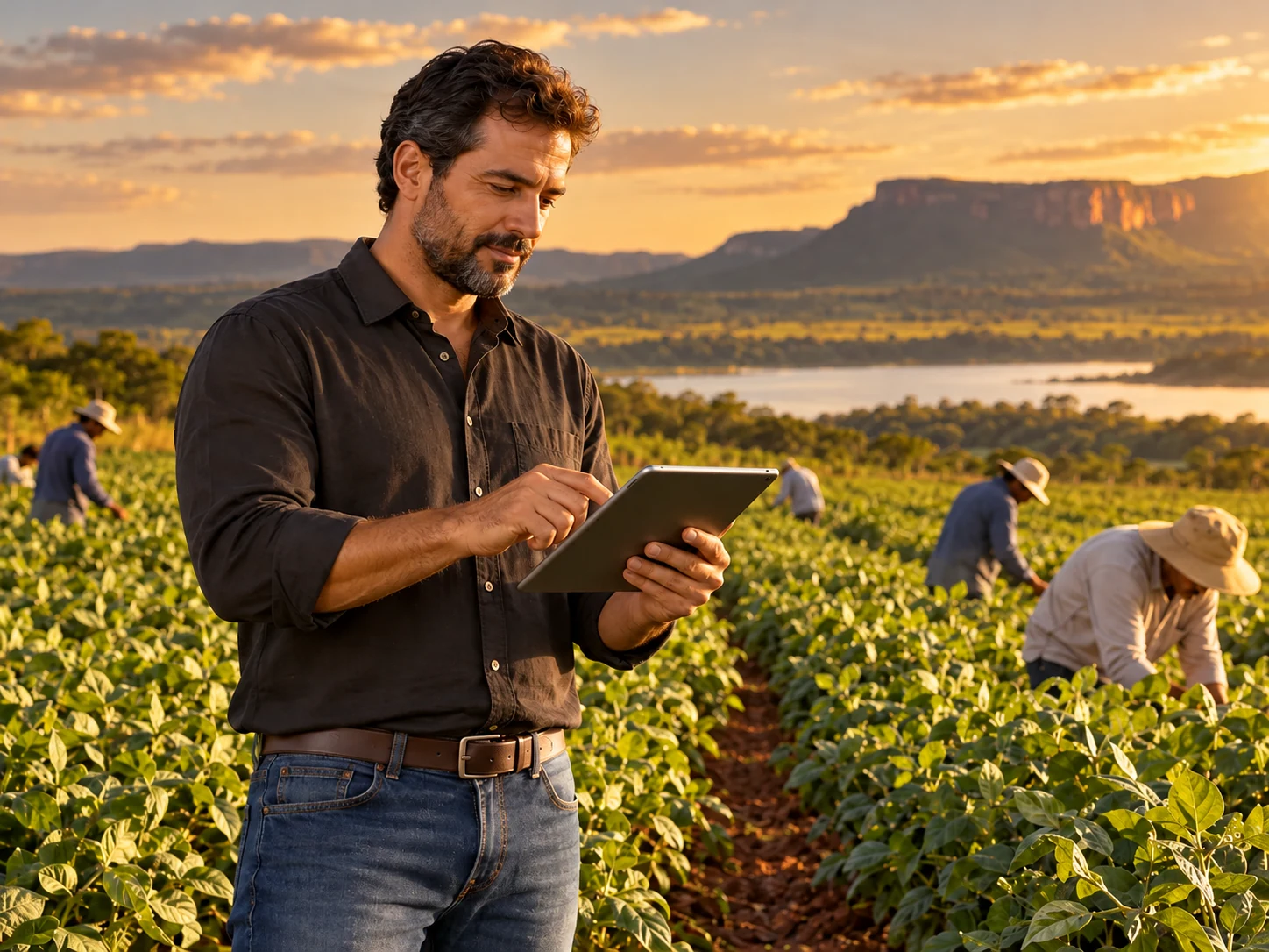 Produtor rural acompanhando o trabalho em uma fazenda